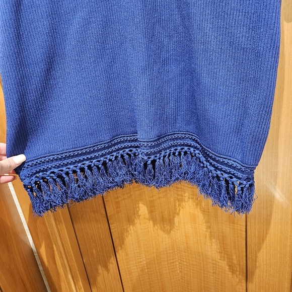 Lilly Pulitzer Lucera Sleeveless Blue Ribbed Sweater Mini Dress Fringe Fitted XL - Picture 5 of 10